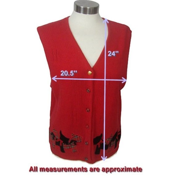 Marisa Christina vintage Women ugly Christmas Sweater Scottie Dog button vest L - Picture 2 of 10